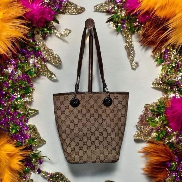 Gucci GG monogram Tote Bag Brown & Silver - Picture 1 of 16
